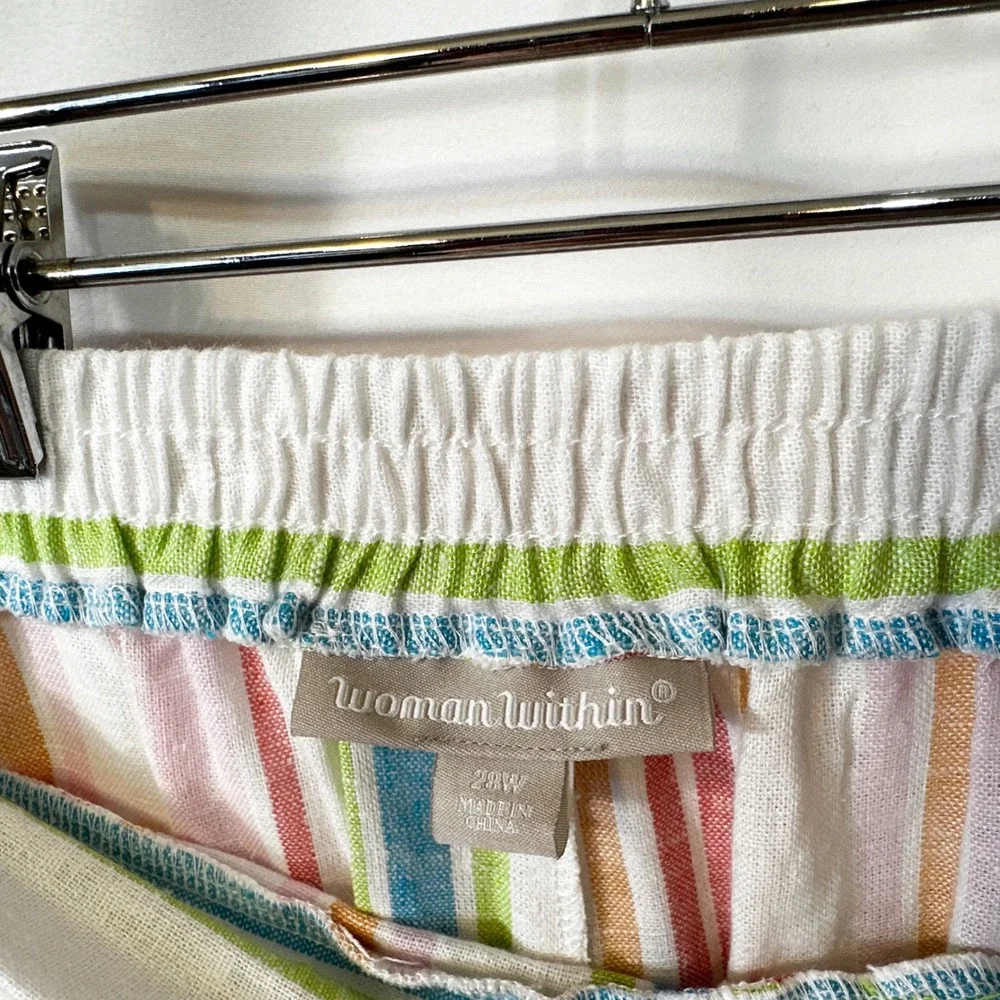 Woman Within Plus Size 30/32 Linen Set 3X Striped Linen Shirt Pants‎ Top White C - Picture 13 of 15